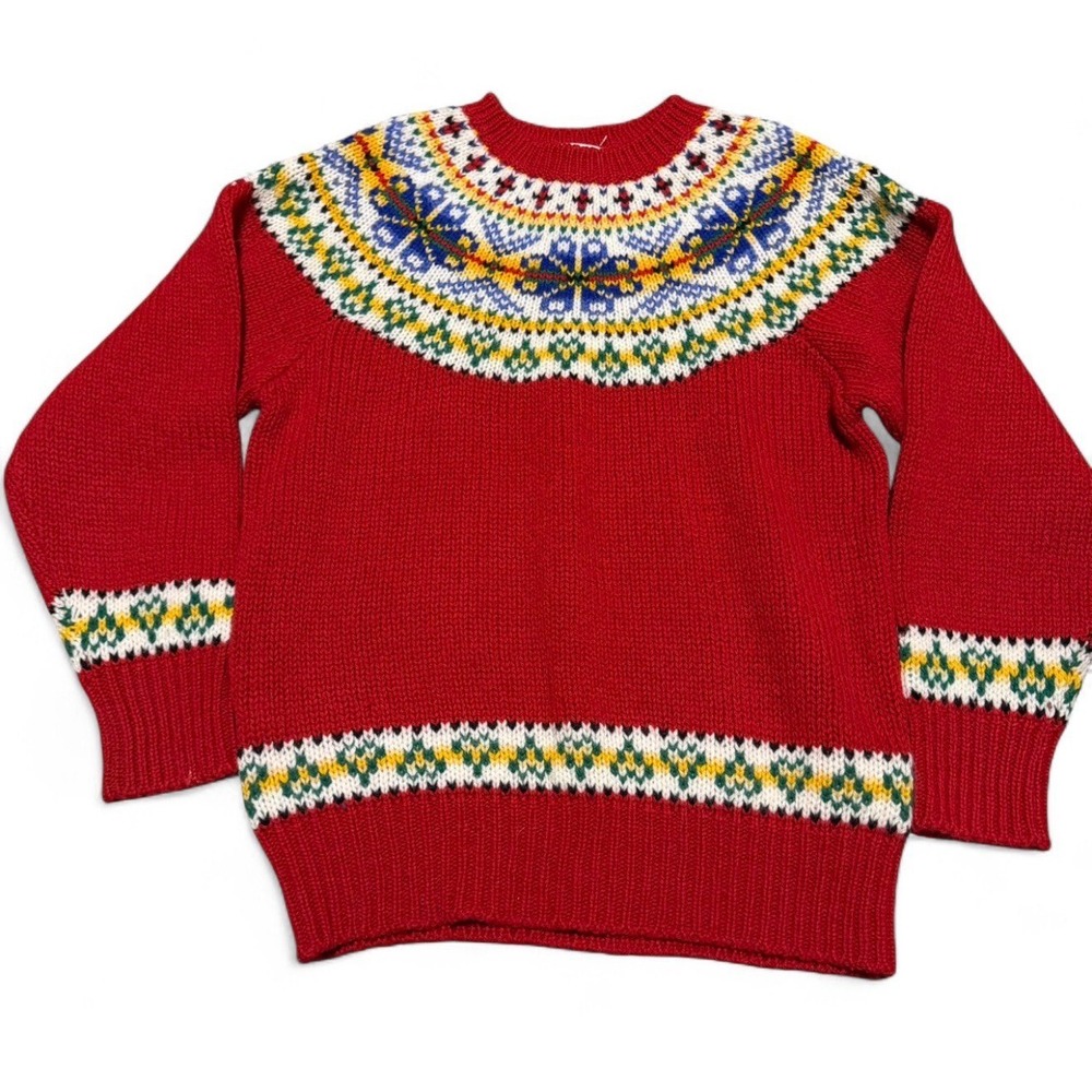 Vintage Susan Bristol Fair Isle Sweater‎ Red Wool Nordic Womens M